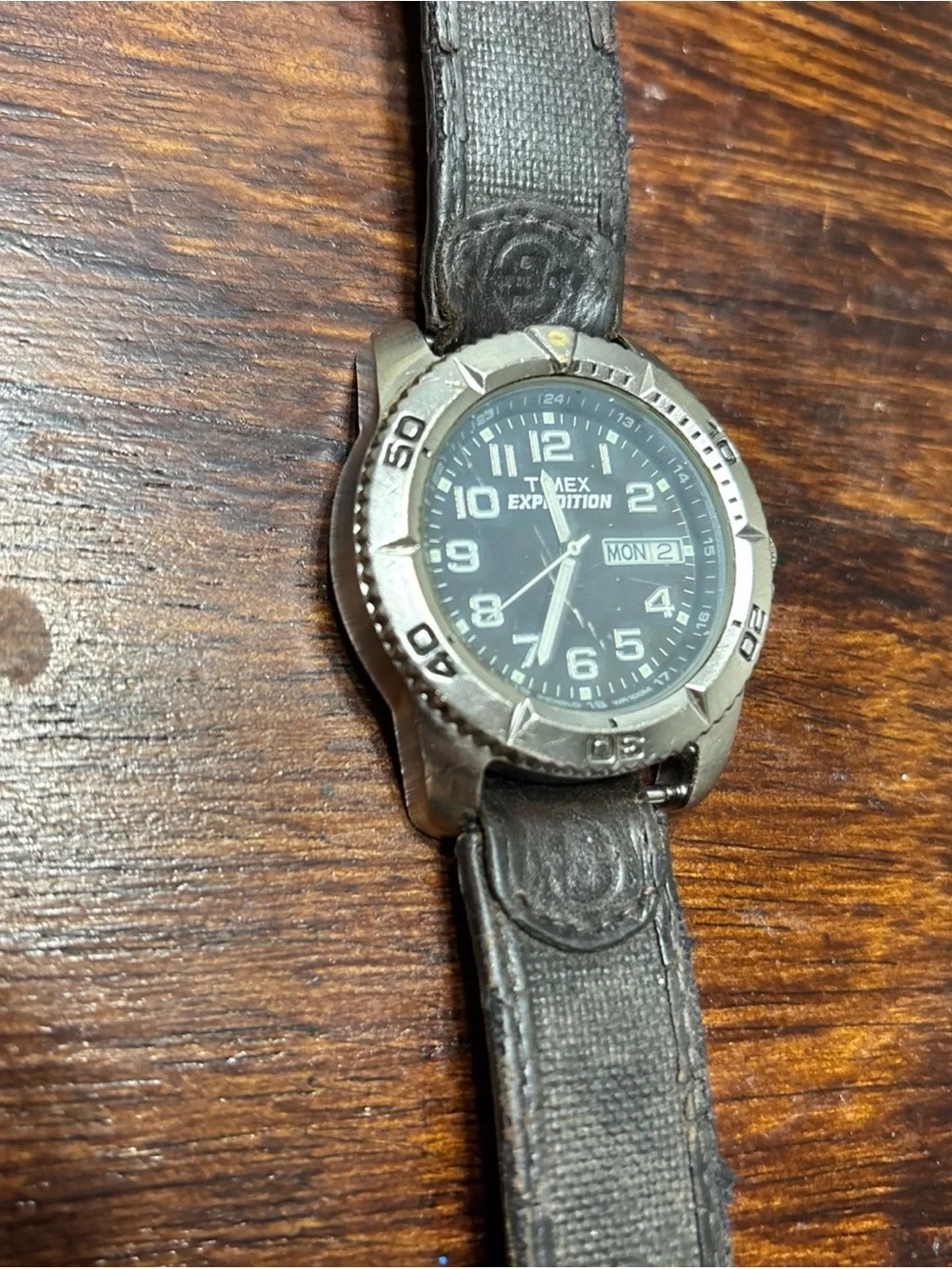 Timed Expedition Men's Black Leather Strap Field Watch Needs Battery